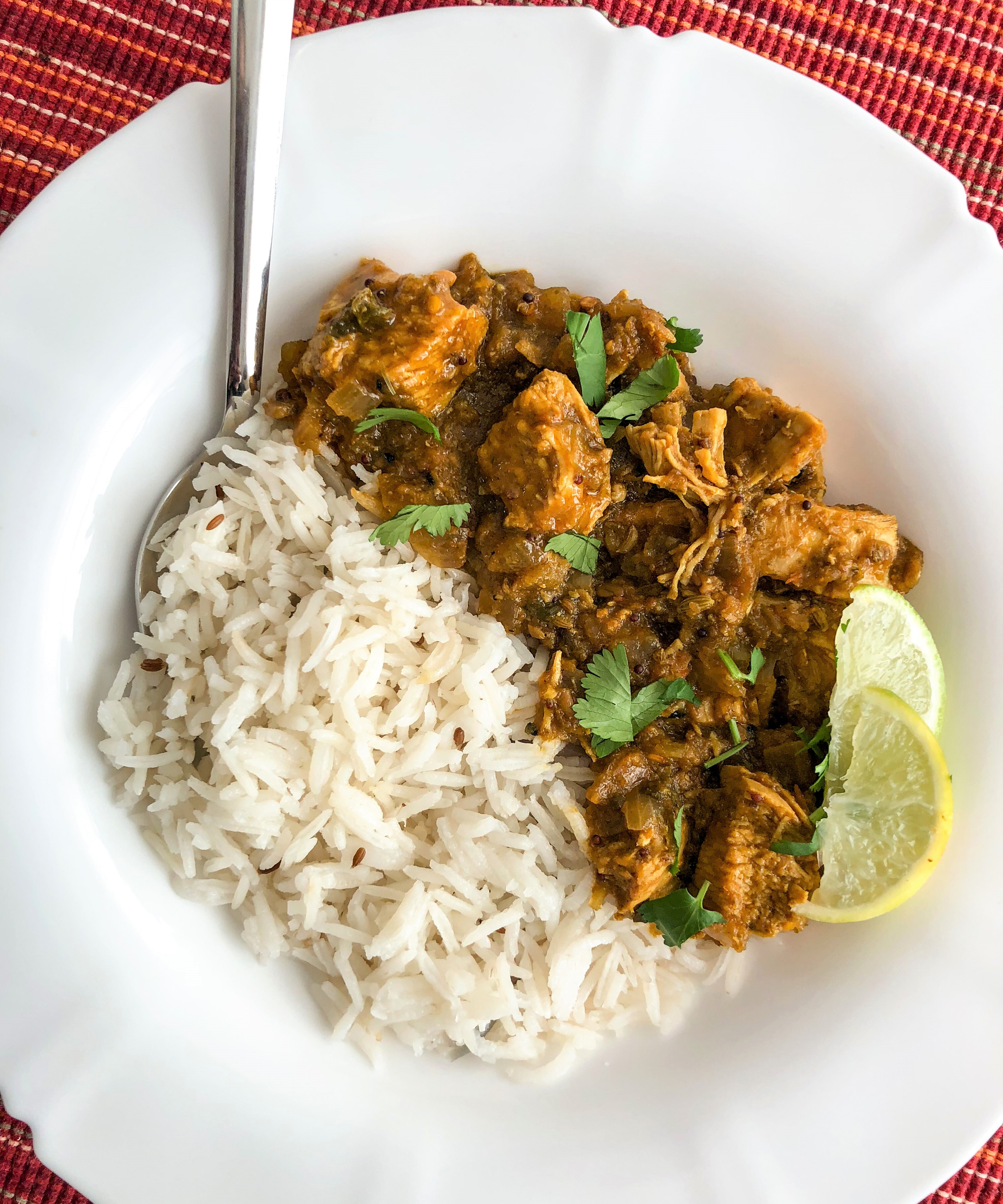 Easy Coriander Cilantro chicken in a plate with spoon