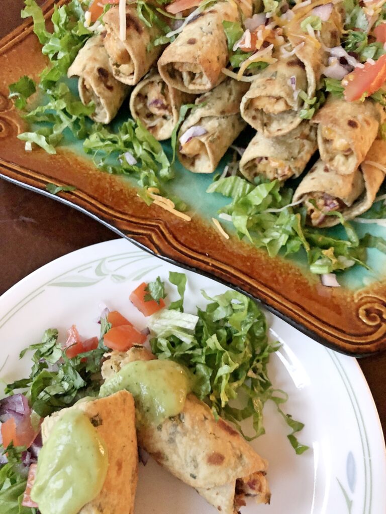 baked chicken taquitos in spinach roti