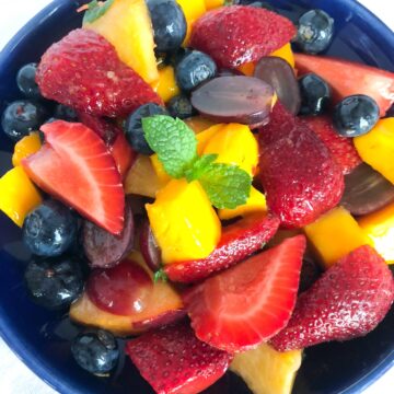 Easy summer Fruit Salad with Hine Lime and Mint dressing