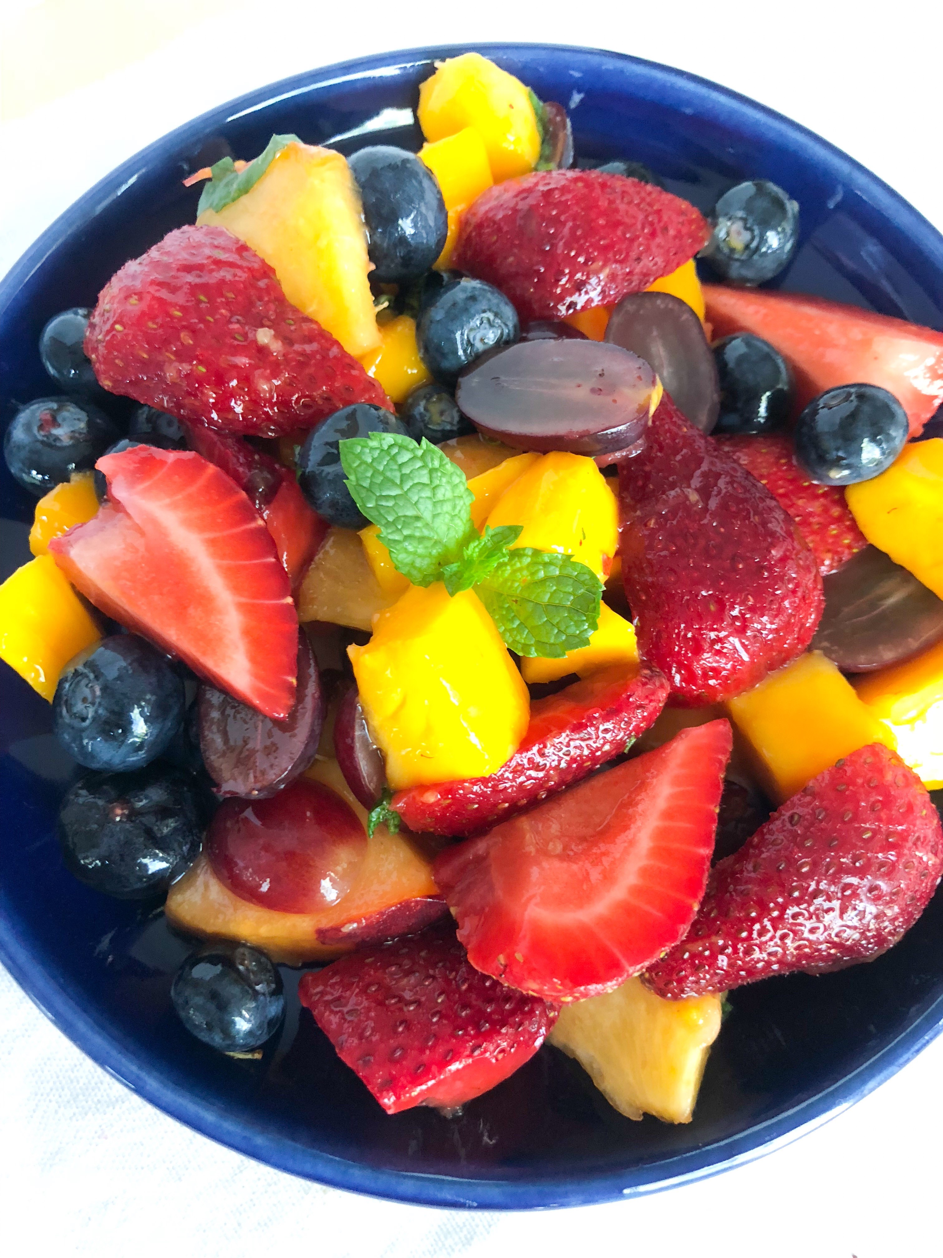 Easy summer Fruit Salad with Hine Lime and Mint dressing