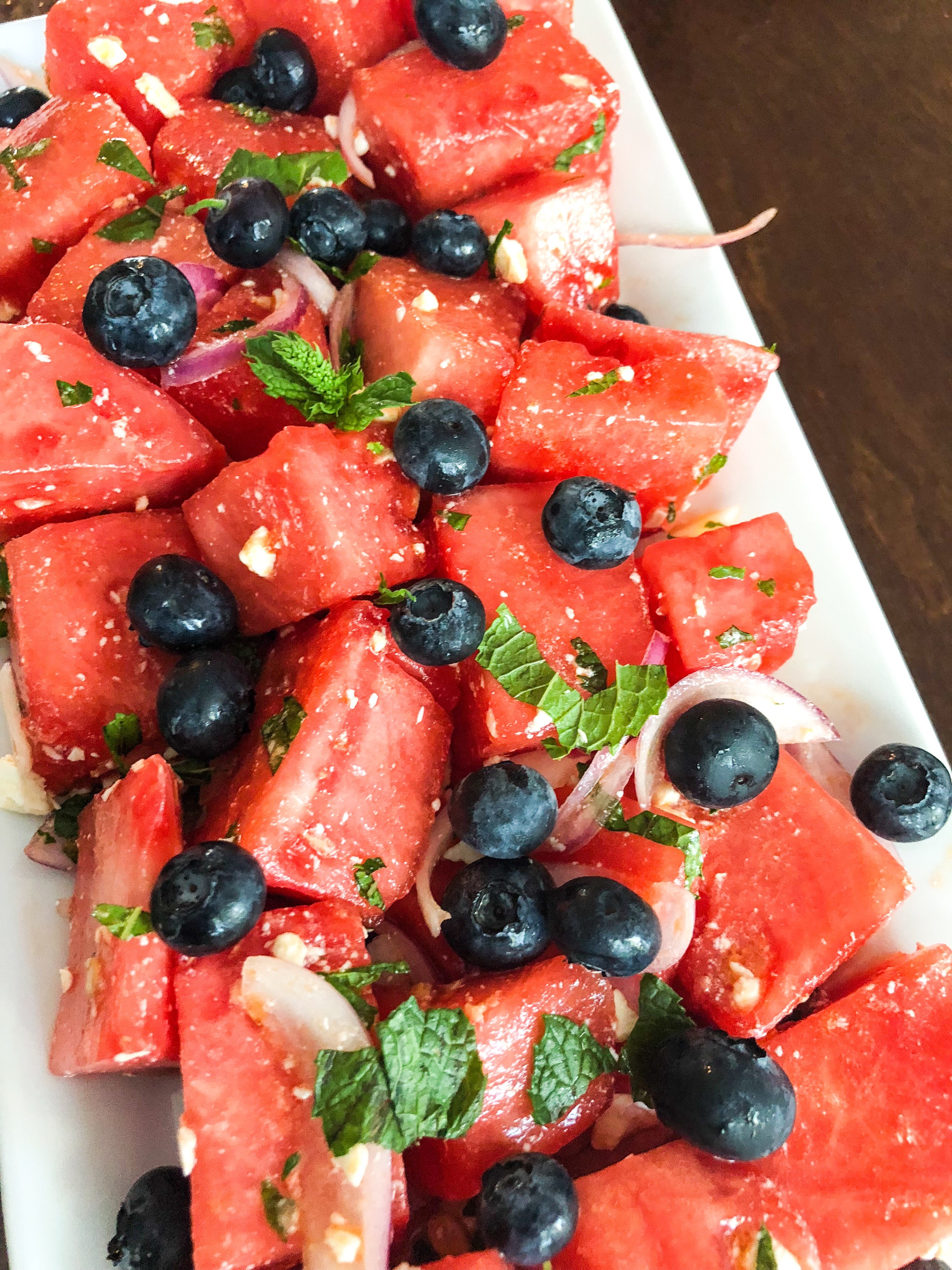 Watermelon Salad with fresh mint, feta and himalayan salt.