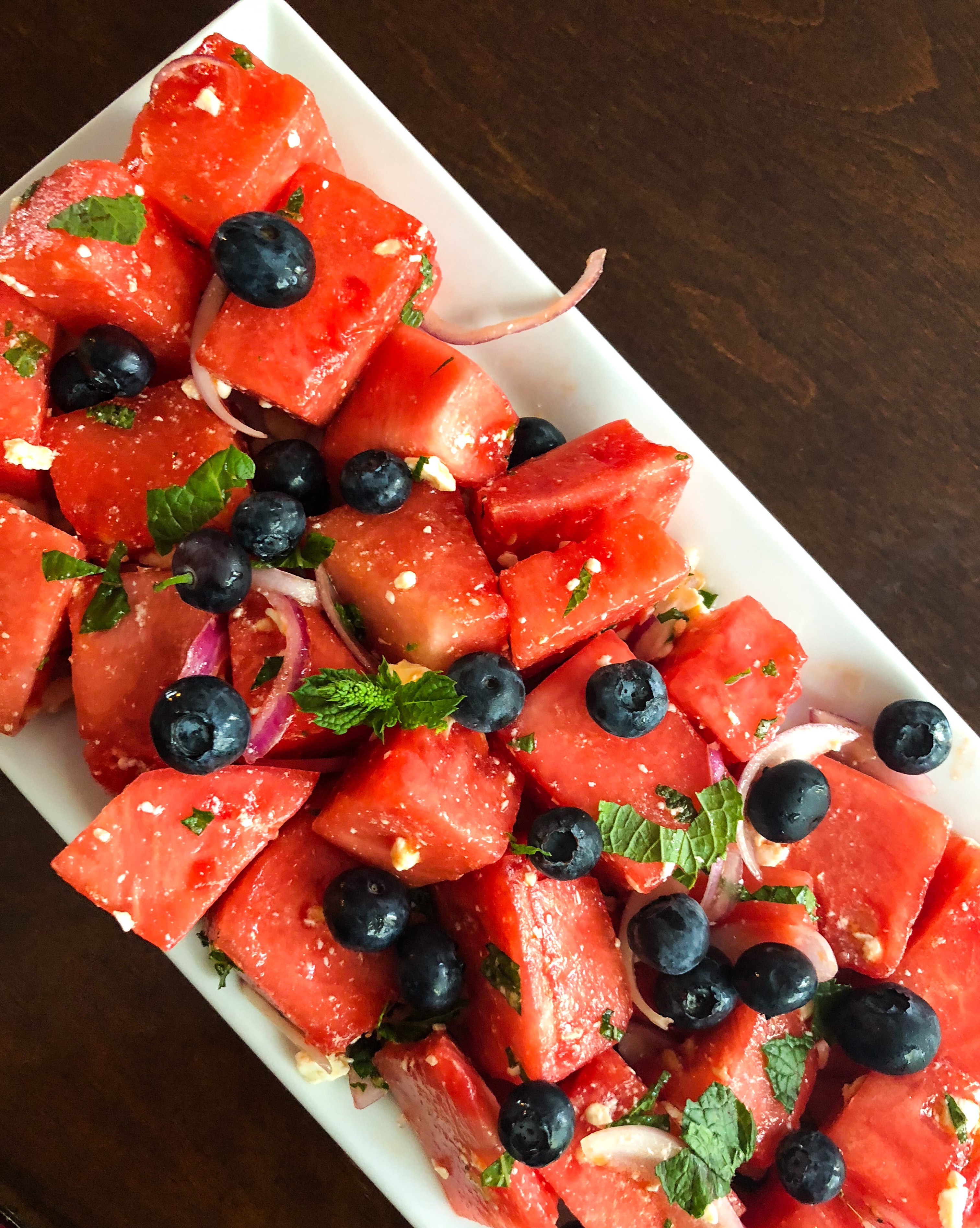 Watermelon Salad with Feta, Mint and Olive oil.