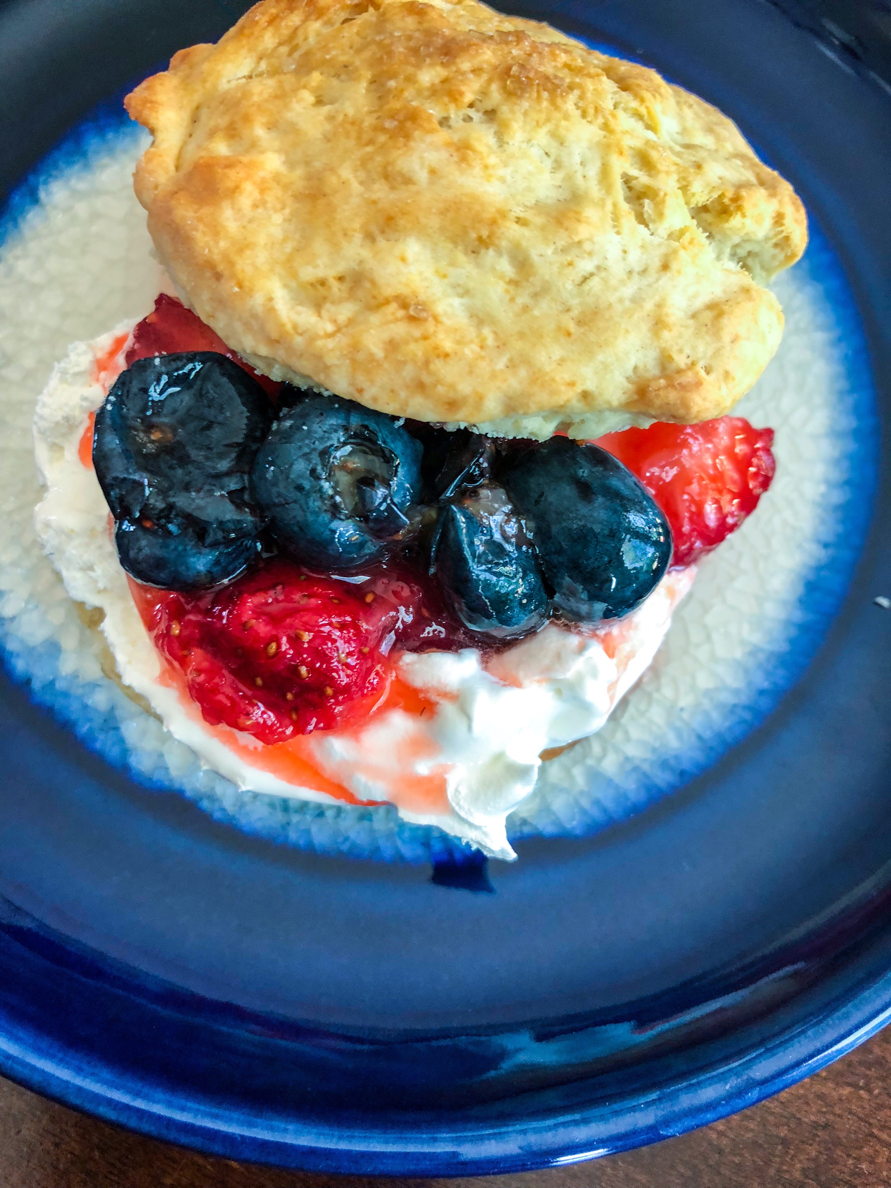 Individual mixed berry shortcakes with whipped cream