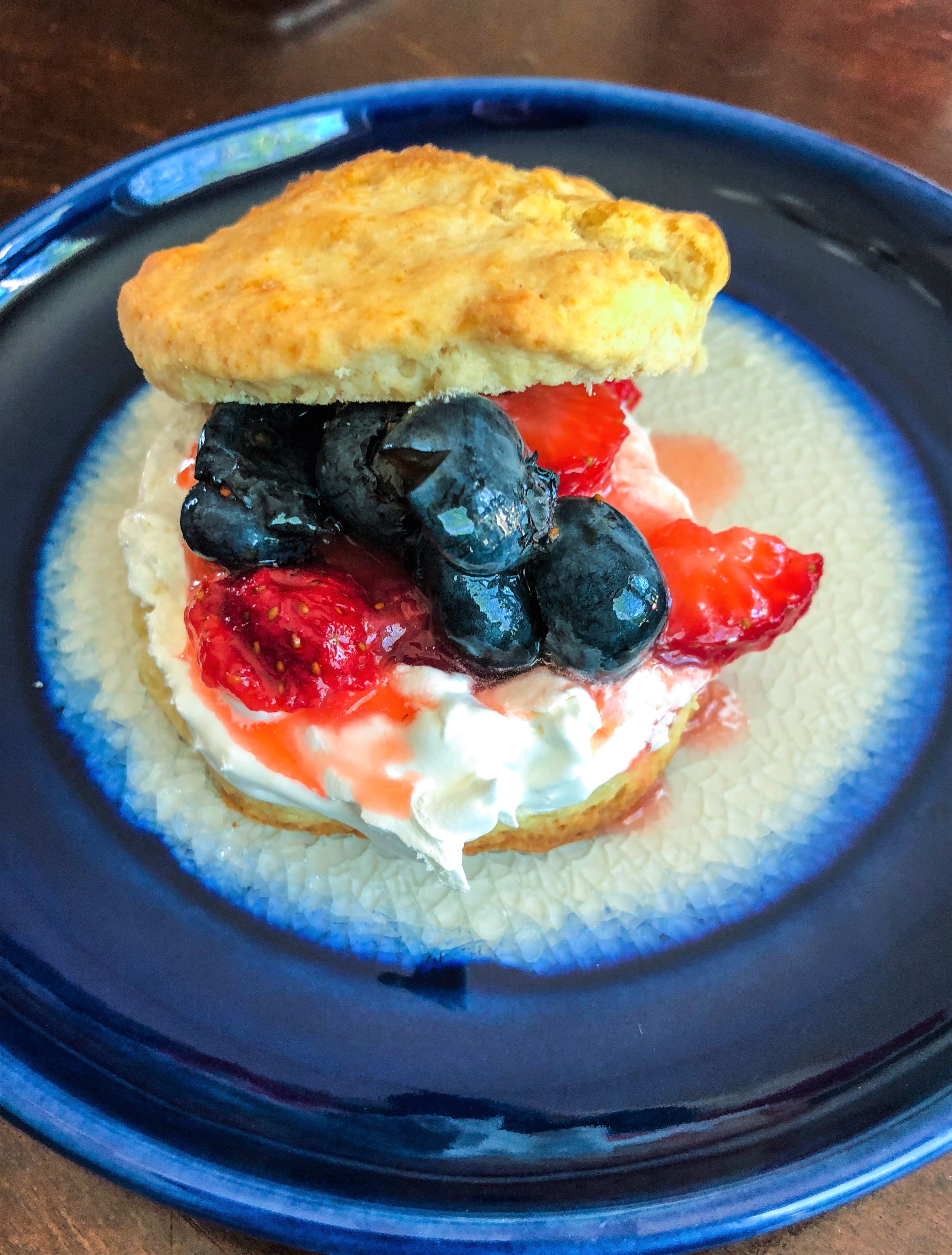Individual serving size mixed berry shortcakes.