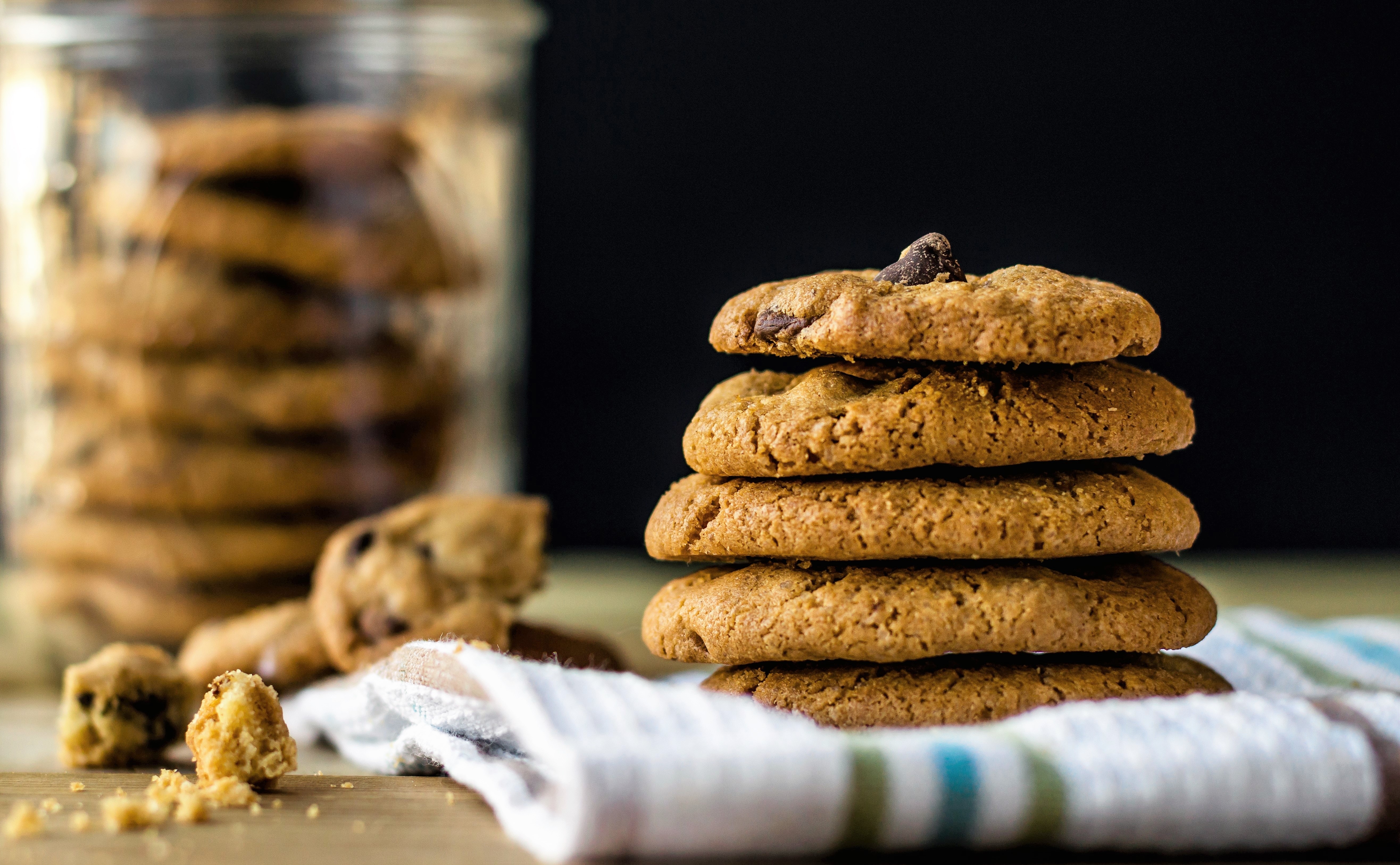 Chocolate Chip cookies stacked on a plate