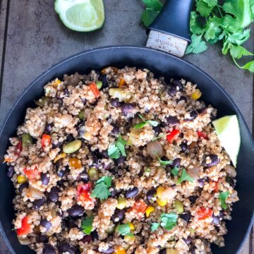 Taco skillet with quinoa beans, veggies and cilantro