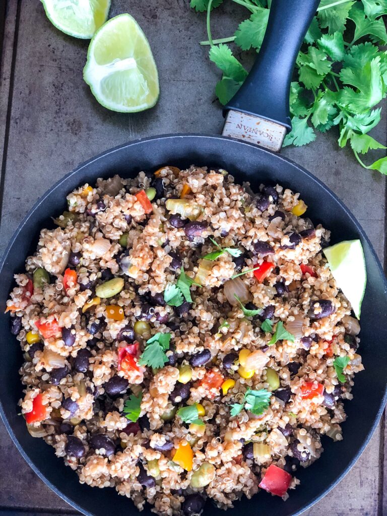 Taco skillet with quinoa beans, veggies and cilantro