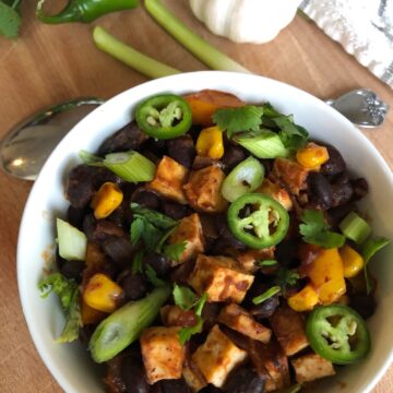 Barbecue Tofu Hash with black beans, corn and bell pepper