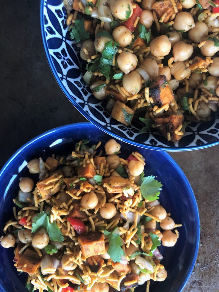 Roasted Sweet Potato Chaat with Chickpeas 
