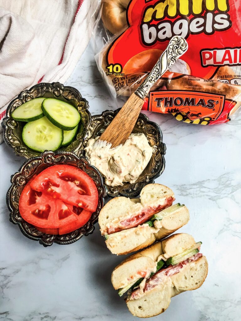 Mini Bagel Sandwich Cucumber Tomato Masala Cream Cheese_FeaturedImage