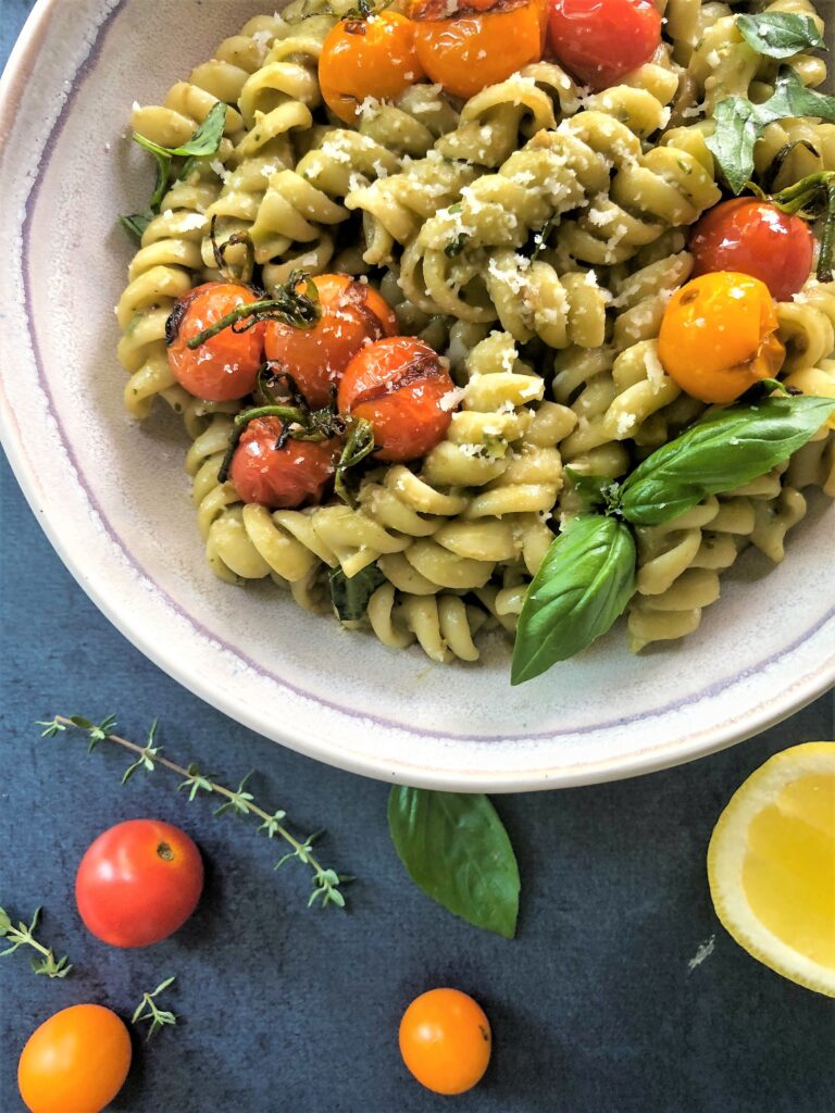 Avocado-Pesto-Pastawith-BalsamicCherryTomatoes