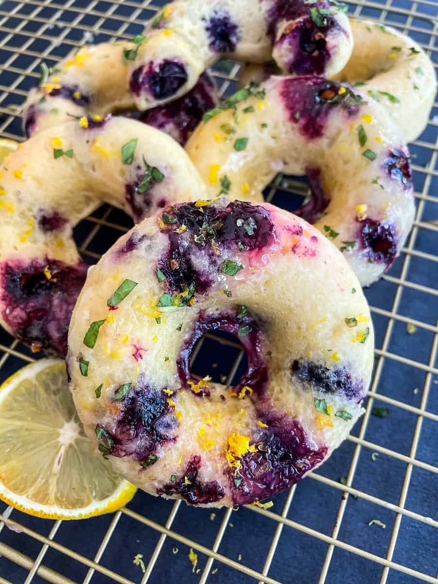 Baked Lemon Blueberry Donuts with Lemony Mint Glaze 