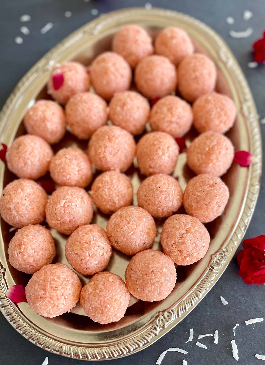 Rose Coconut Ladoo | Quick Indian Dessert - The Kitchen Docs