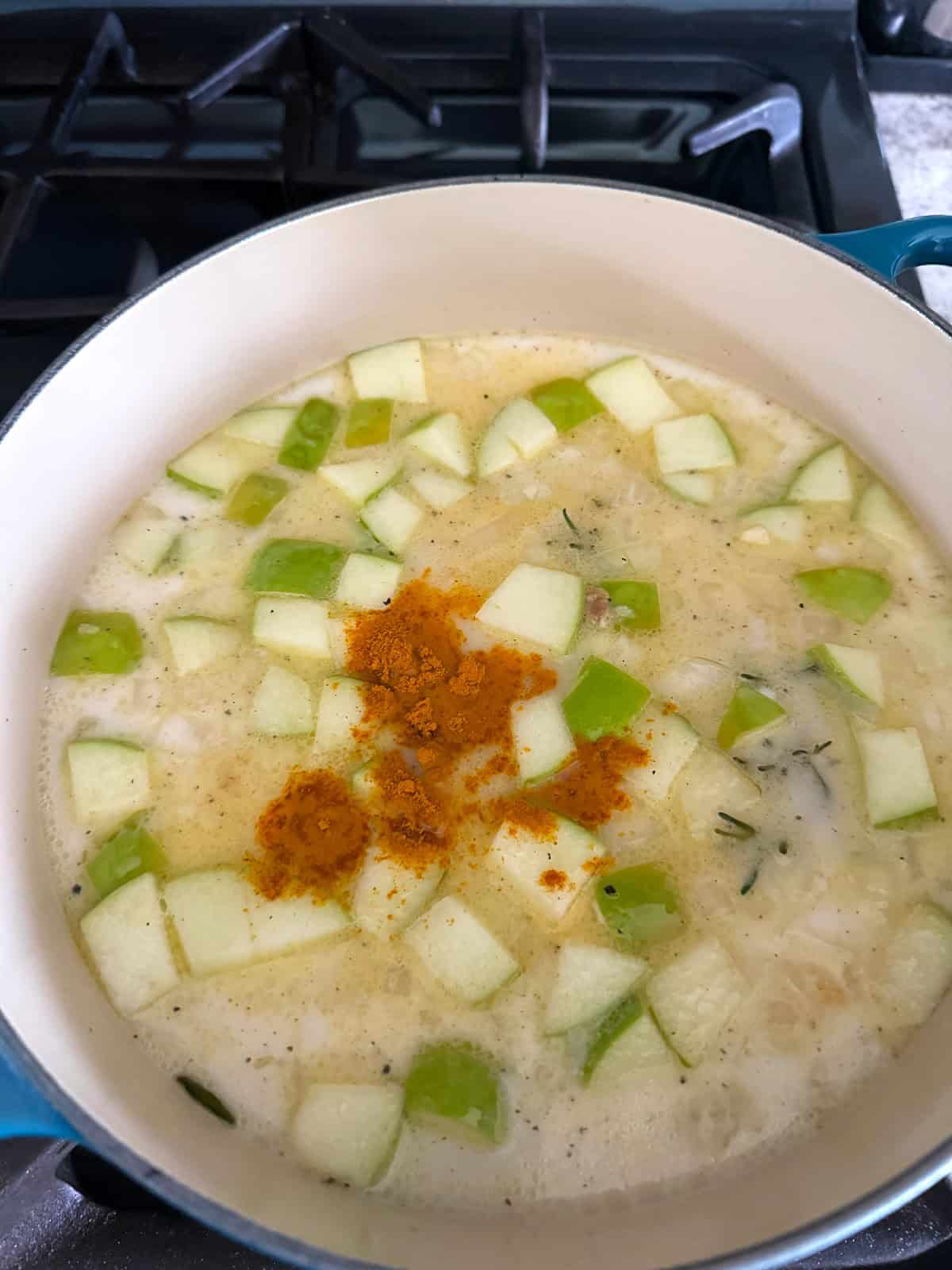 Fall Harvest Apple Cheddar Soup with Maple Sour Cream - The Kitchen Docs