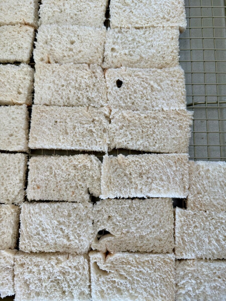 Slices of white bread cut in half.